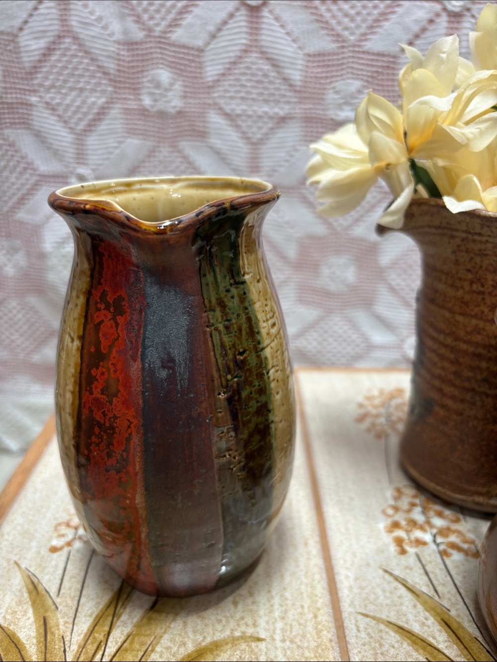 Copper-Tone Ceramic Pitcher Trio - Rustic Brown & Tan - Picture 8 of 16